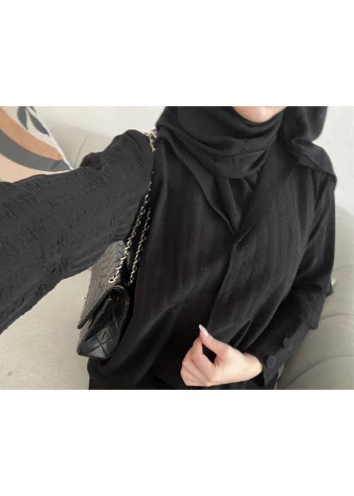 عباية  00618 يومية وعملية بخامة كريب أسود 