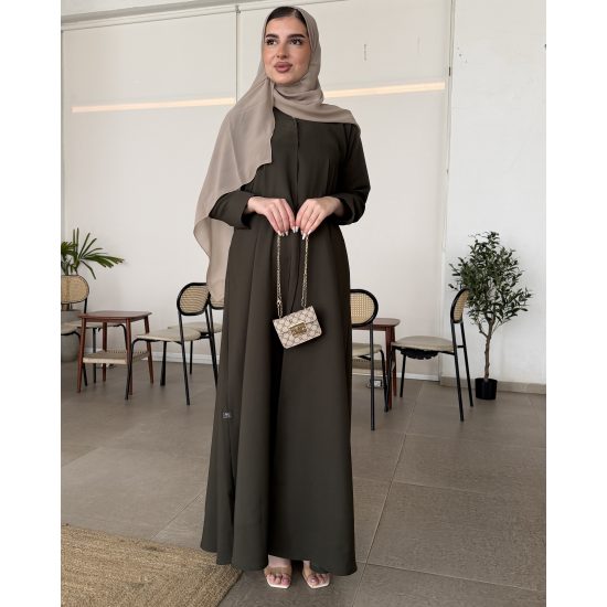 عباية  00642 أنيقة وعملية باللون الزيتوني 
