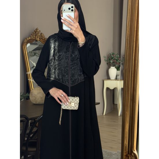 عباية  00660أنيقة ورسمية بخامة كريب سواد فاحم