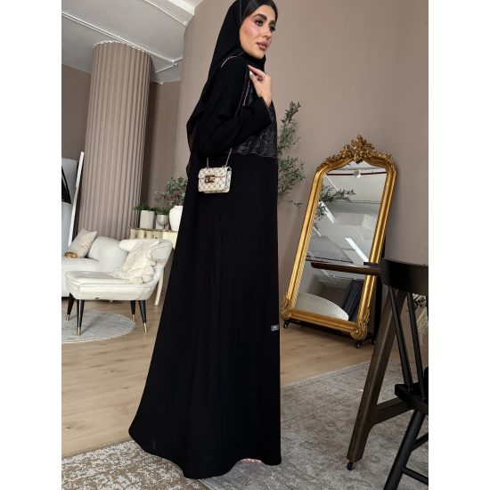 عباية  00660أنيقة ورسمية بخامة كريب سواد فاحم