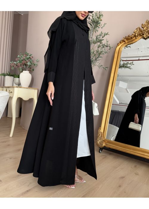 عباية  00662 أنيقة ورسمية بخامة كريب سواد فاحم