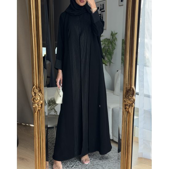 عباية  00662 أنيقة ورسمية بخامة كريب سواد فاحم