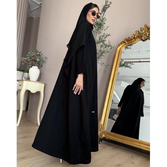 عباية  00663 أنيقة ورسمية بخامة كريب سواد فاحم