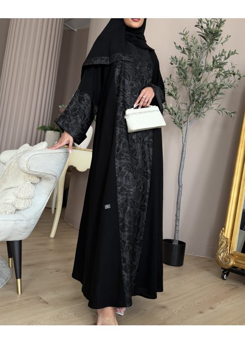 عباية  00664 كاجوال بخامة كريب سواد فاحم