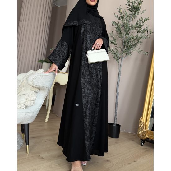عباية  00664 كاجوال بخامة كريب سواد فاحم