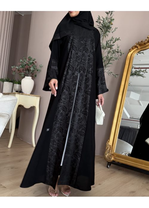 عباية  00664 كاجوال بخامة كريب سواد فاحم