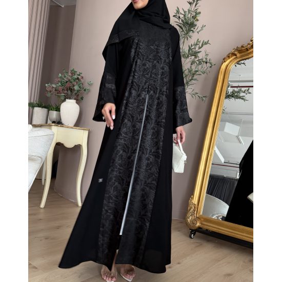 عباية  00664 كاجوال بخامة كريب سواد فاحم