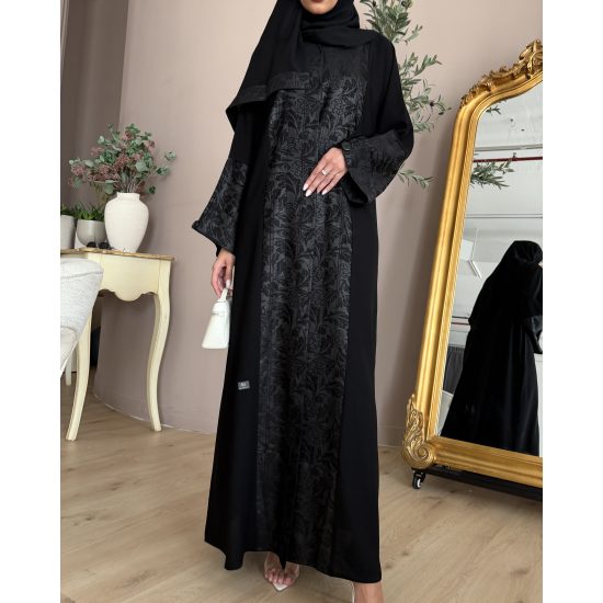 عباية  00664 كاجوال بخامة كريب سواد فاحم