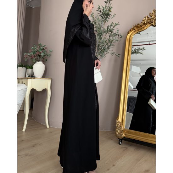 عباية  00664 كاجوال بخامة كريب سواد فاحم