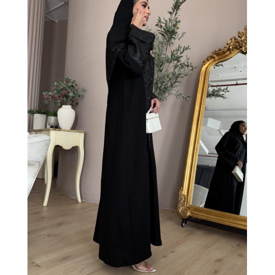 عباية  00664 كاجوال بخامة كريب سواد فاحم