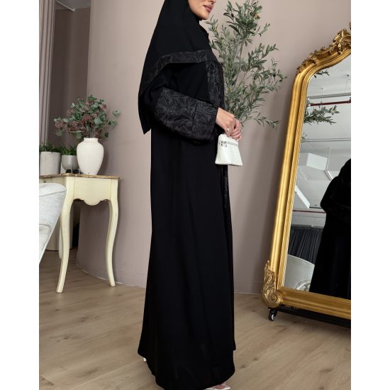 عباية  00664 كاجوال بخامة كريب سواد فاحم