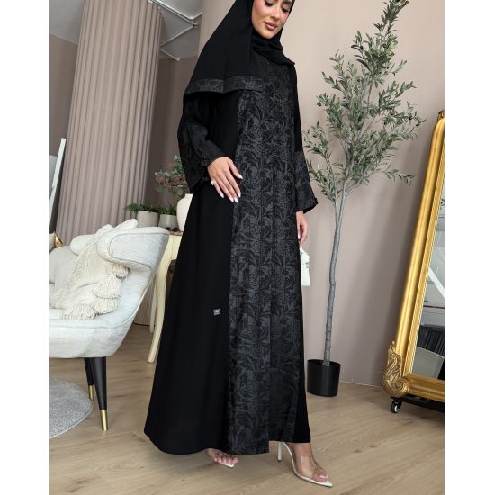 عباية  00664 كاجوال بخامة كريب سواد فاحم