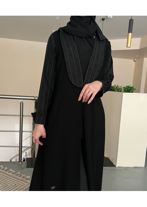 عباية 00466 رسمية ومناسبة للدوامات بخامة كريب سواد فاحم 