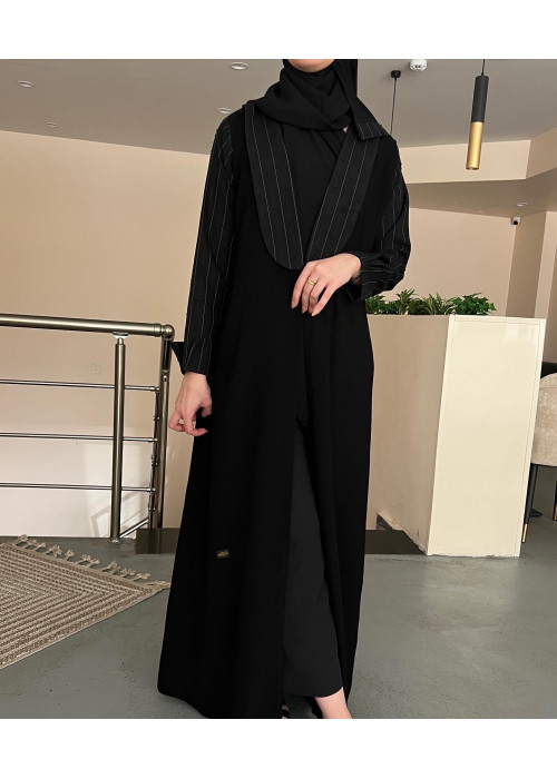 عباية 00466 رسمية ومناسبة للدوامات بخامة كريب سواد فاحم 