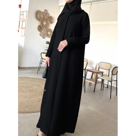 عباية  00536 يومية وعملية بخامة كريب أسود بأسود