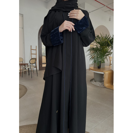 عباية  00566 يومية  قلبة الكم مخمل كحلي