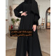 عباية  00567 كريب سواد فاحم بكم مقلوب بالمخمل الأسود 