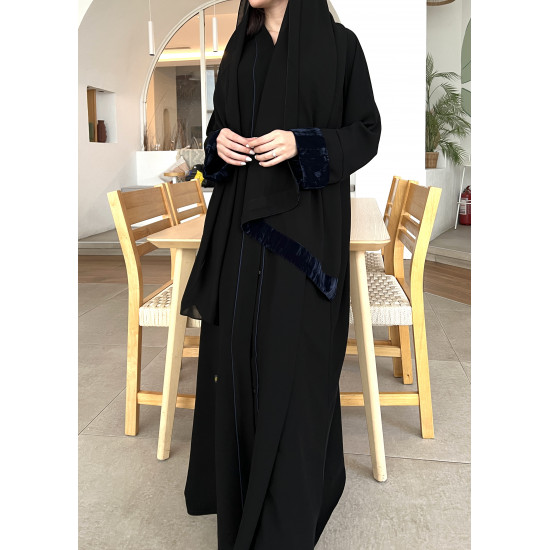 عباية  00566 يومية  قلبة الكم مخمل كحلي