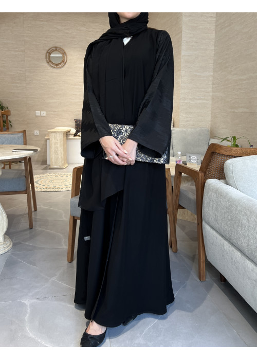 عباية  00570 مميزة وأنيقة بأكمام الجاكار الأسود