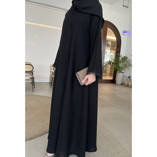 عباية  00571 كريب سواد فاحم بقصة نص كلوش 