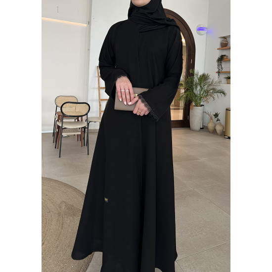 عباية  00571 كريب سواد فاحم بقصة نص كلوش 