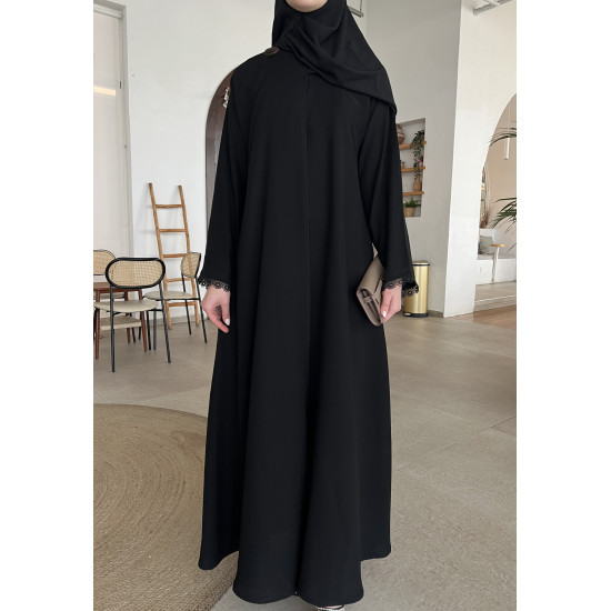 عباية  00571 كريب سواد فاحم بقصة نص كلوش 