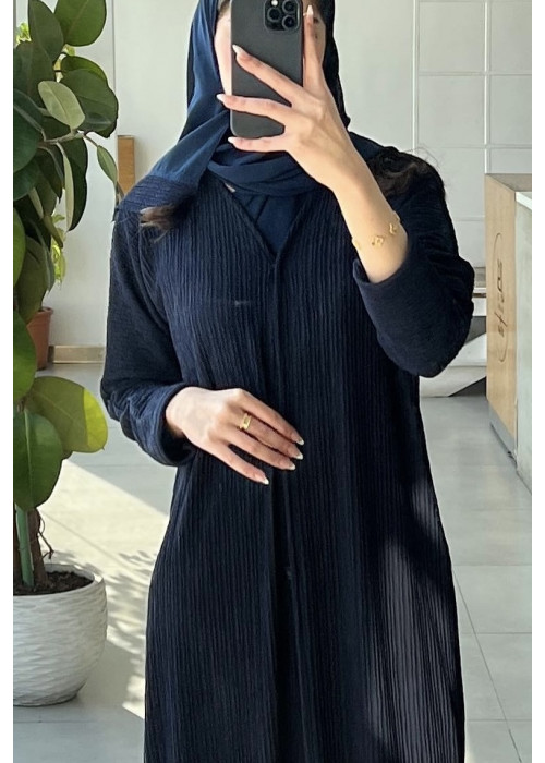 عباية عملية 00430 باللون الكحلي  بخامة قطن على إسترتش