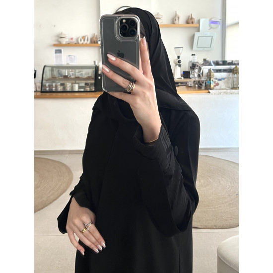 عباية  00589 يومية بخامة كريب ملكي سواد فاحم بقصة إستريت