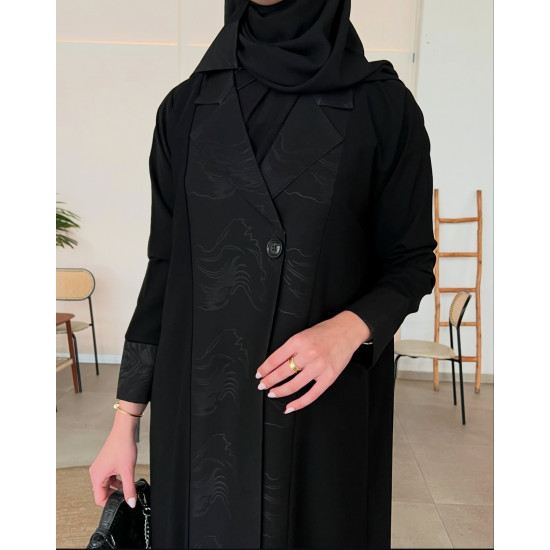 عباية  00560 يومية وراقية بقصة بليزر وخامة الكريب ملكي 