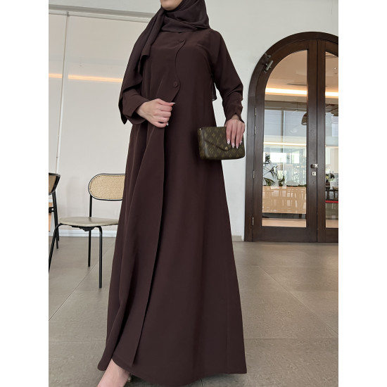 عباية 00617 يومية وعملية بخامة كريب باللون البني