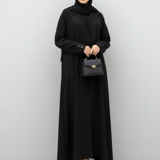 عباية  00618 يومية وعملية بخامة كريب أسود 