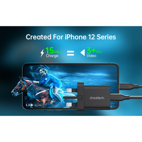 تشويتيك شاحن جداري سريع بمنفذ PD وقوة 20 واط - اسود