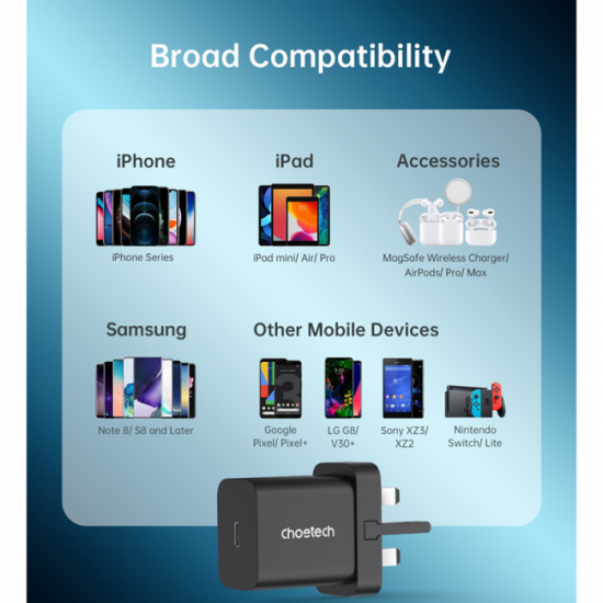 تشويتيك شاحن جداري سريع بمنفذ PD وقوة 20 واط - اسود