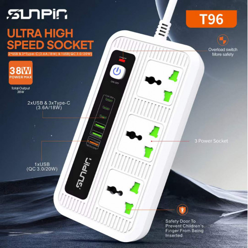 توصيلة كهربائية متعدد المنافذ 3 منافذ كهرباء 3 منافذ تايب سي3 منافذ يو اس بي بطول 2 متر توصيلة كهربائية متعدد المنافذ 3 منافذ كهرباء 3 منافذ تايب سي3 منافذ يو اس بي بطول 2 متر