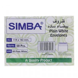 White Envelopes 114x162 mm SIMBA 50 Pcs