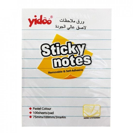 ورق ملاحظات لاصق ابيض مسطر 75x100 ملم 