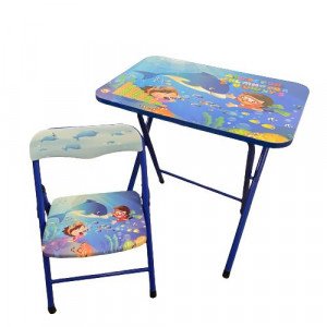 Metal Table and Chair Set Fish and Kids Blue