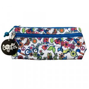  Pencil Case With Two Zippers Busquets Roses Navy and White