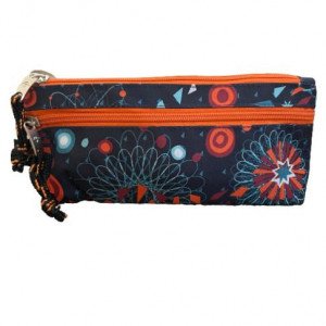    Pencil Case With Two Zippers Busquets Turquoise and Orange Roses