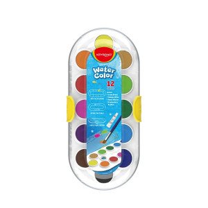 Water Color Tablets KEYROAD 12 Colors with Brush Pallet and Juicy White Color