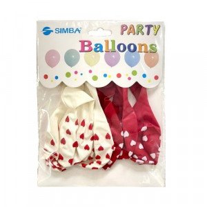 Party Balloons 6 Pcs Red and White Hearts
