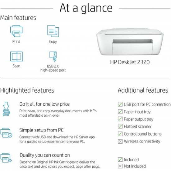 طابعة دسك جيت ملونه سلكي 3 في 1 hp-2320