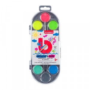 Water Color Metallic And Phosphorescent Tablets BRUYNZEEL 12 Colors With Brush