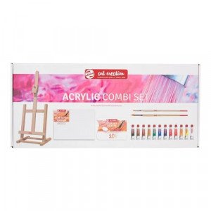 A Set Of 12 Acrylic Colors Tube a Stand, a Canvas Palette, And Two Prushes TALENS ART CREATION 