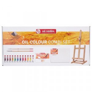 A Set Of 12 Oil Colors Tube a Stand, a Canvas Palette, And Two Prushes TALENS ART CREATION 