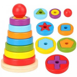 Wooden Children's Toy Rainbow Tower