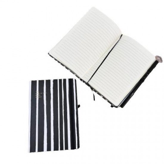 دفتر مذكرة 21x14 سم بحبل مسطر مخطط طولي اسود و ابيض
