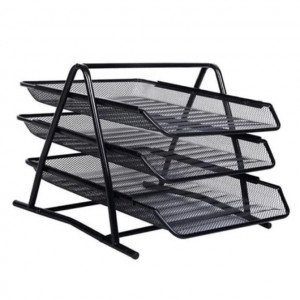 Document Rack, 3 Layers, Black Iron Mesh