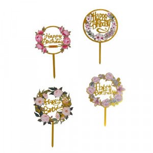 Cake Topper Happy Birthday Several Pink Shapes