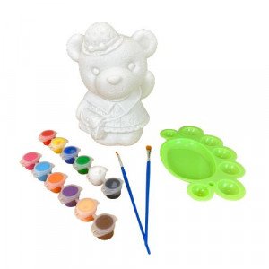 White Plastic Teddy Bear Piggy Bank With Colours Brush And Palette
